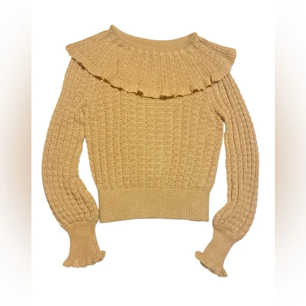 Free People Cream Cable Knit boat neckline Sweater Sz S
